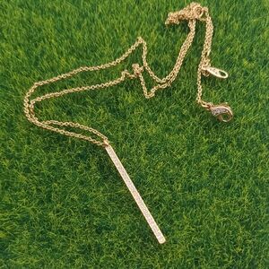 Napier Elegant Gold Tone Crystal Bar Pendant Necklace 22 Inch N3809